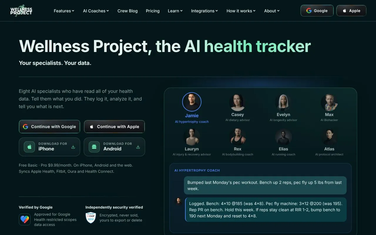 Wellness Project homepage screenshot