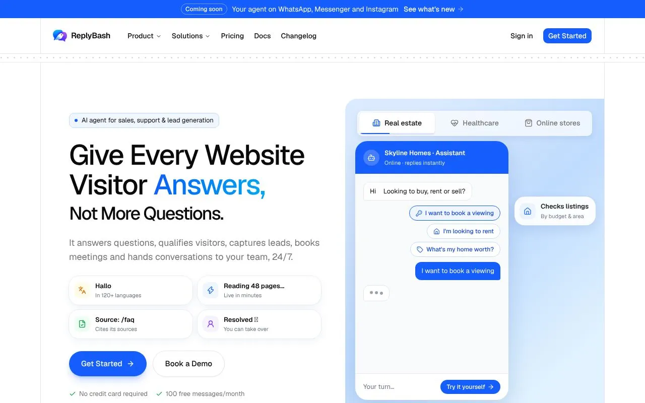 ReplyBash homepage screenshot