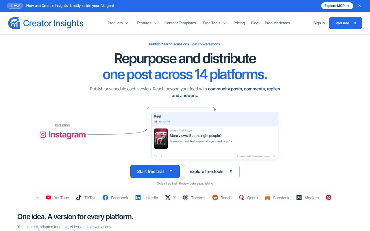 Creator Insights homepage screenshot