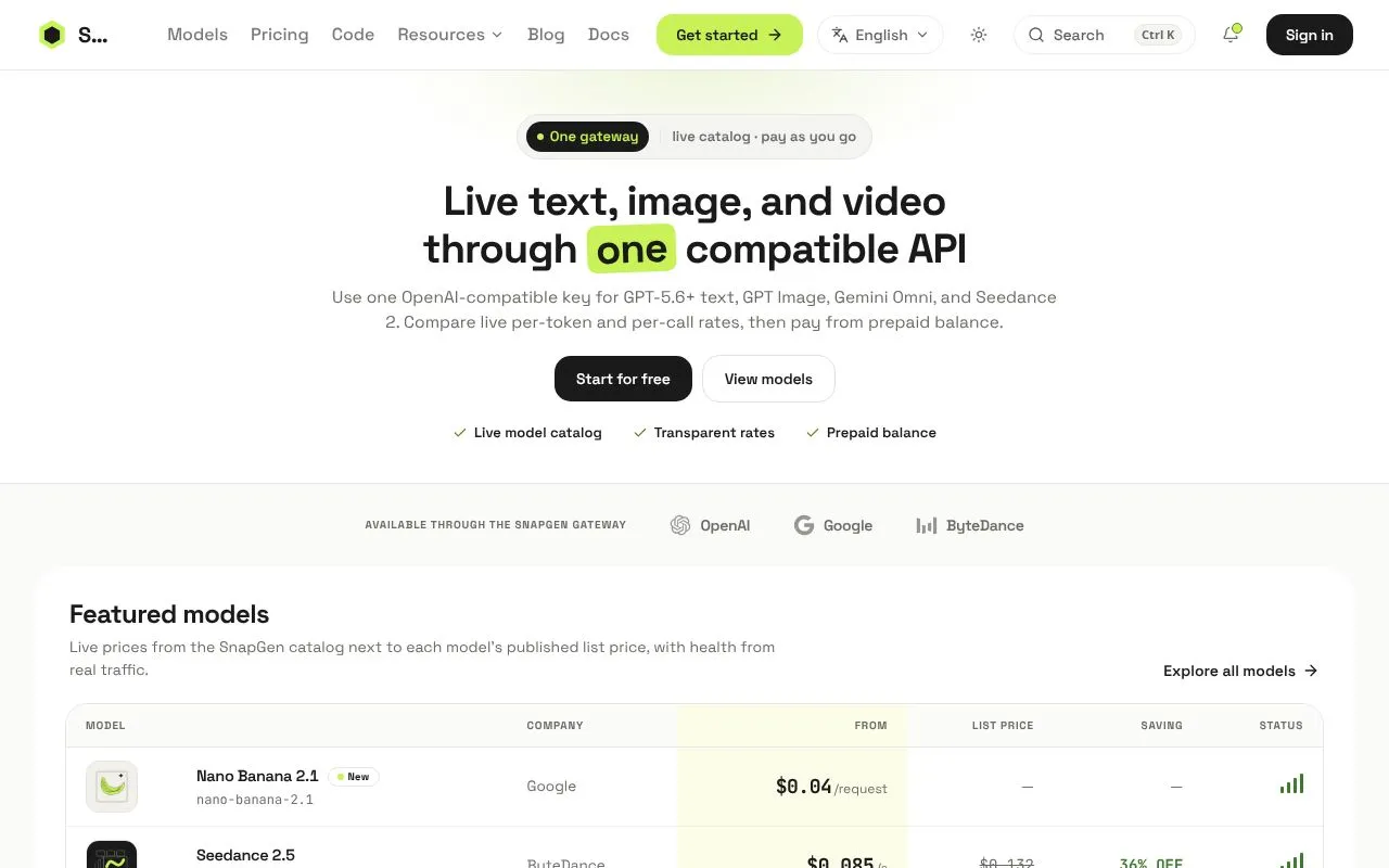 SnapGen homepage screenshot