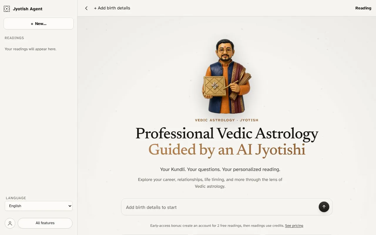 Jyotish Agent homepage screenshot
