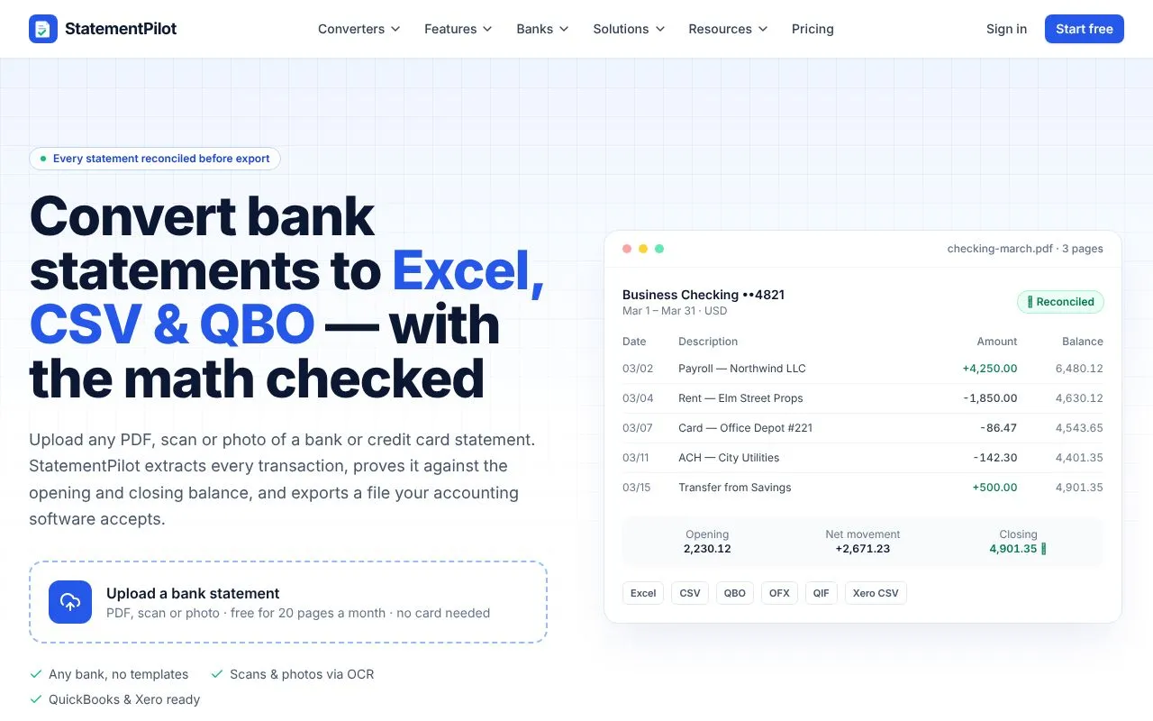 StatementPilot homepage screenshot