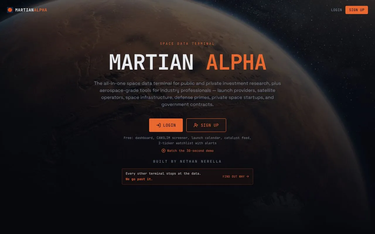 Martian Alpha homepage screenshot