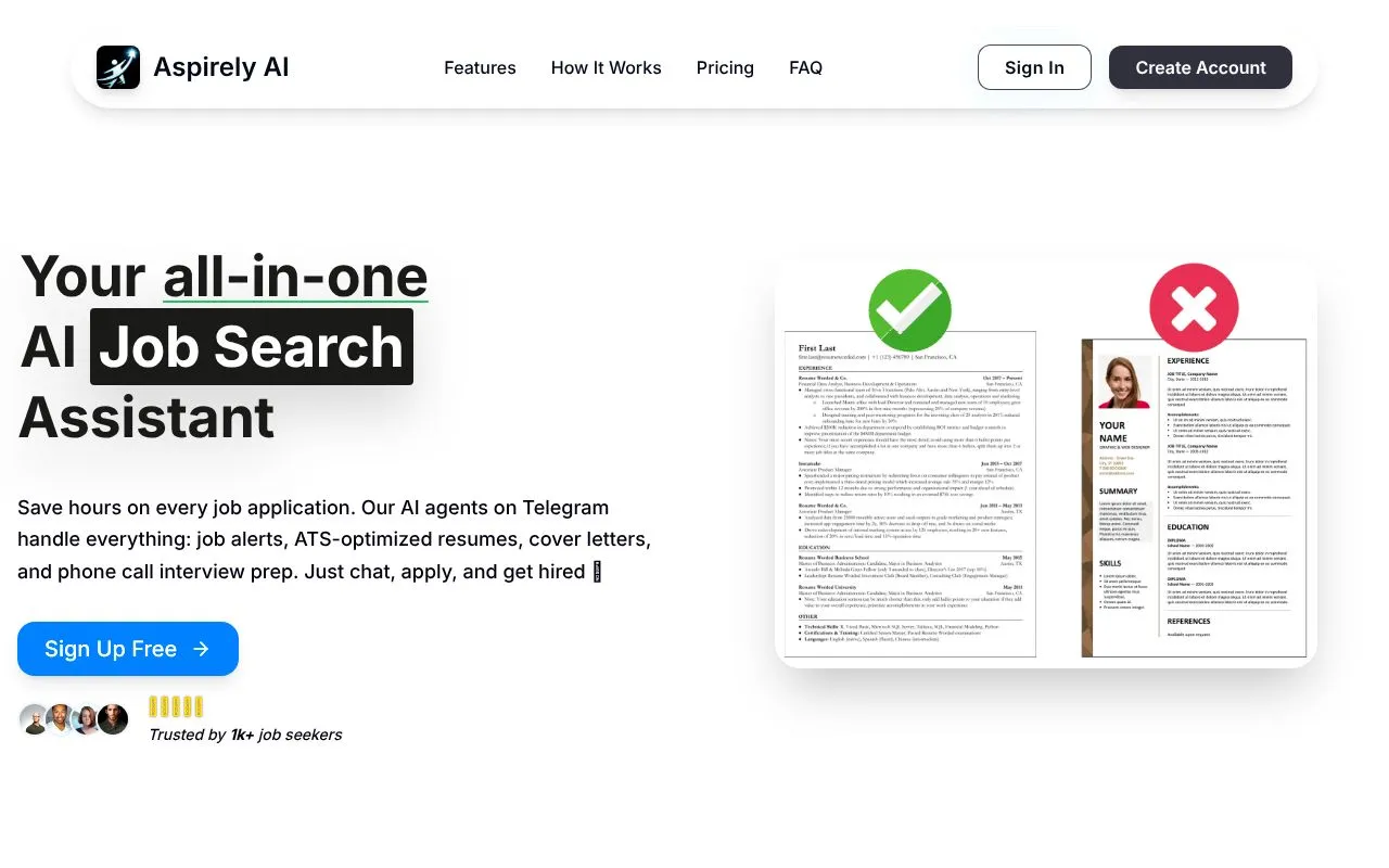 Aspirely AI homepage screenshot