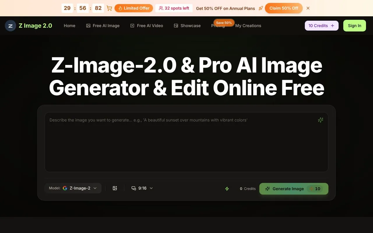 Z Image 2.0 homepage screenshot