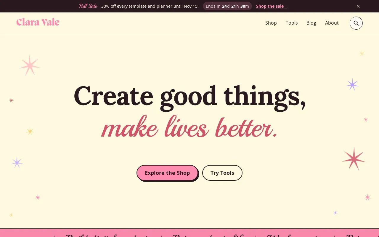 Clara Vale Studio homepage screenshot