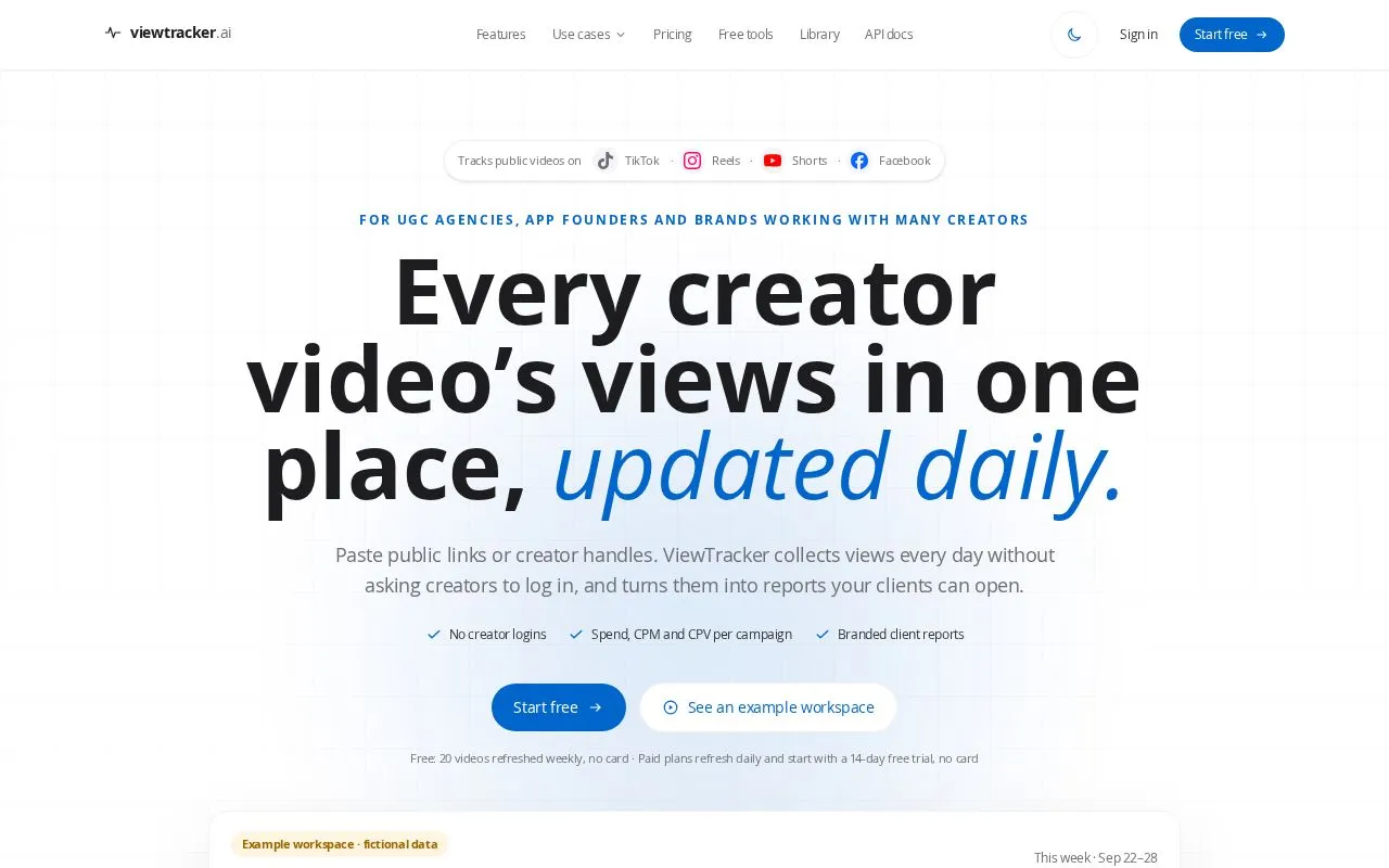 ViewTracker homepage screenshot