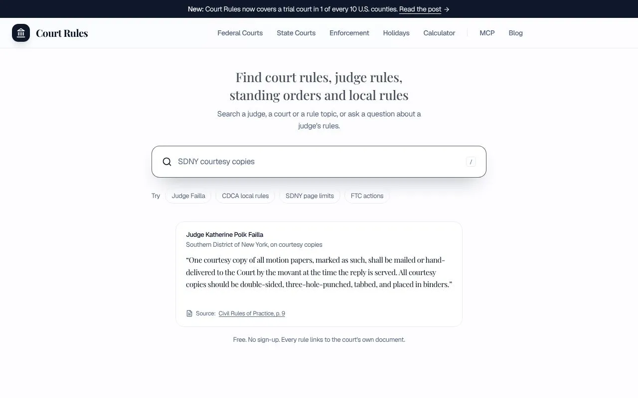 Court Rules homepage screenshot