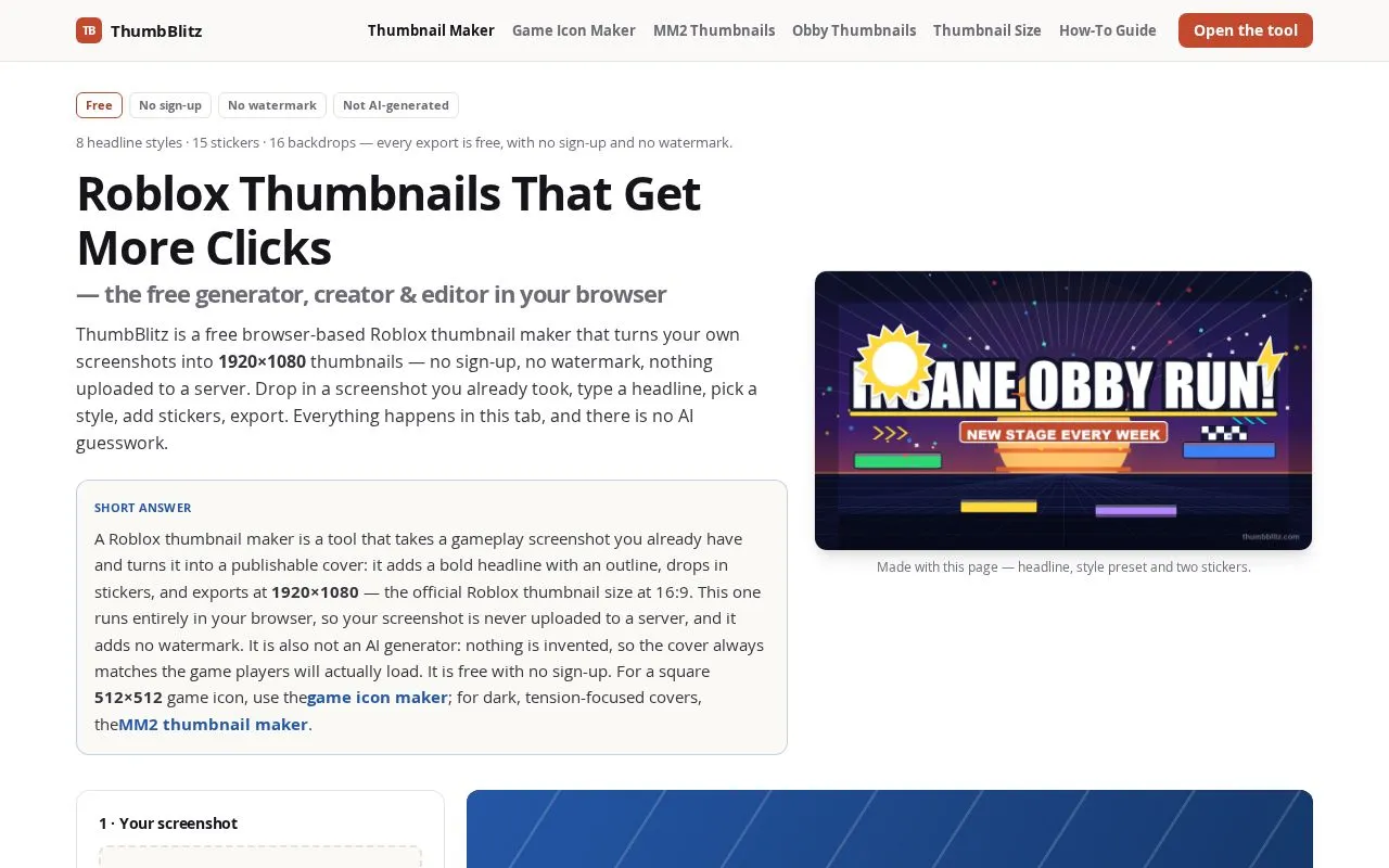 ThumbBlitz homepage screenshot