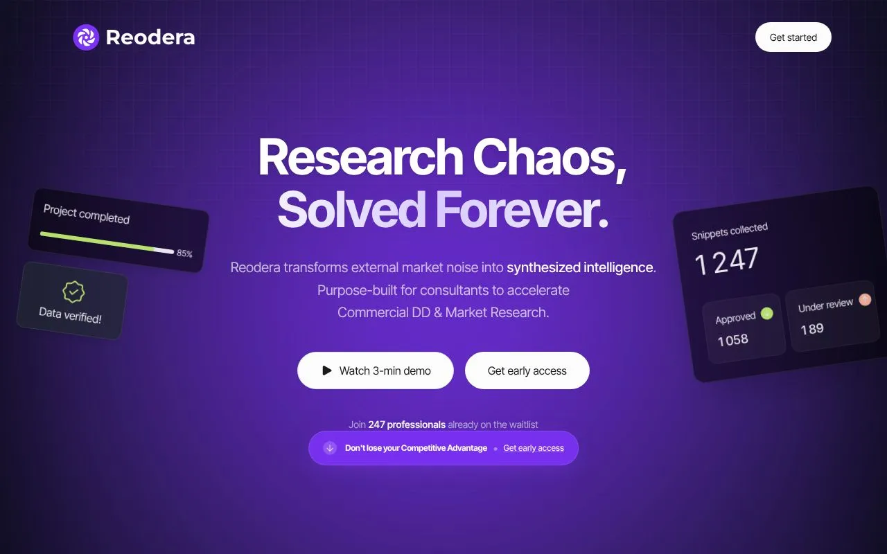 Reodera homepage screenshot
