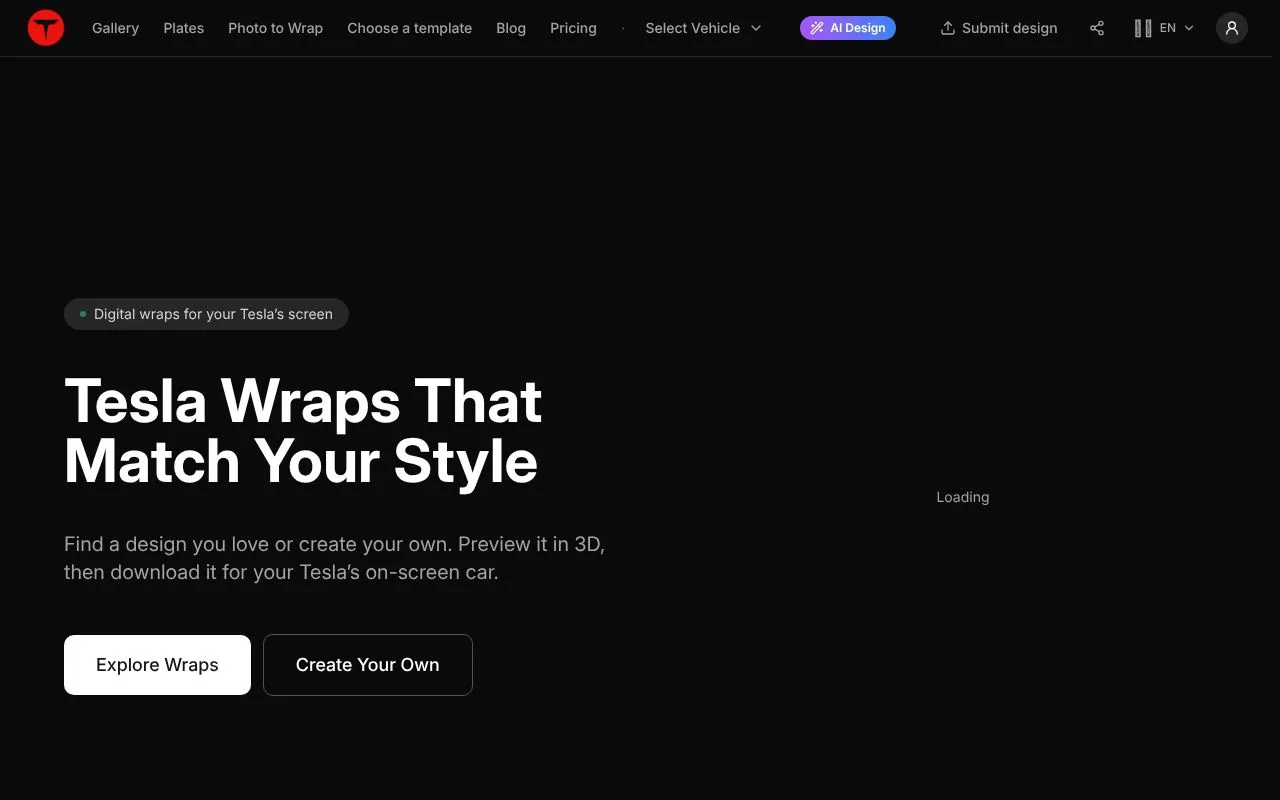 Tesla Wrap Pro homepage screenshot