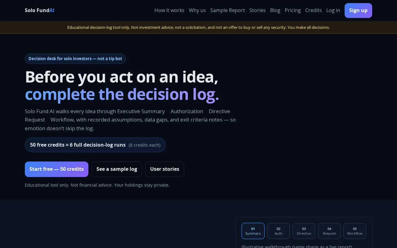 Solo Fund AI homepage screenshot