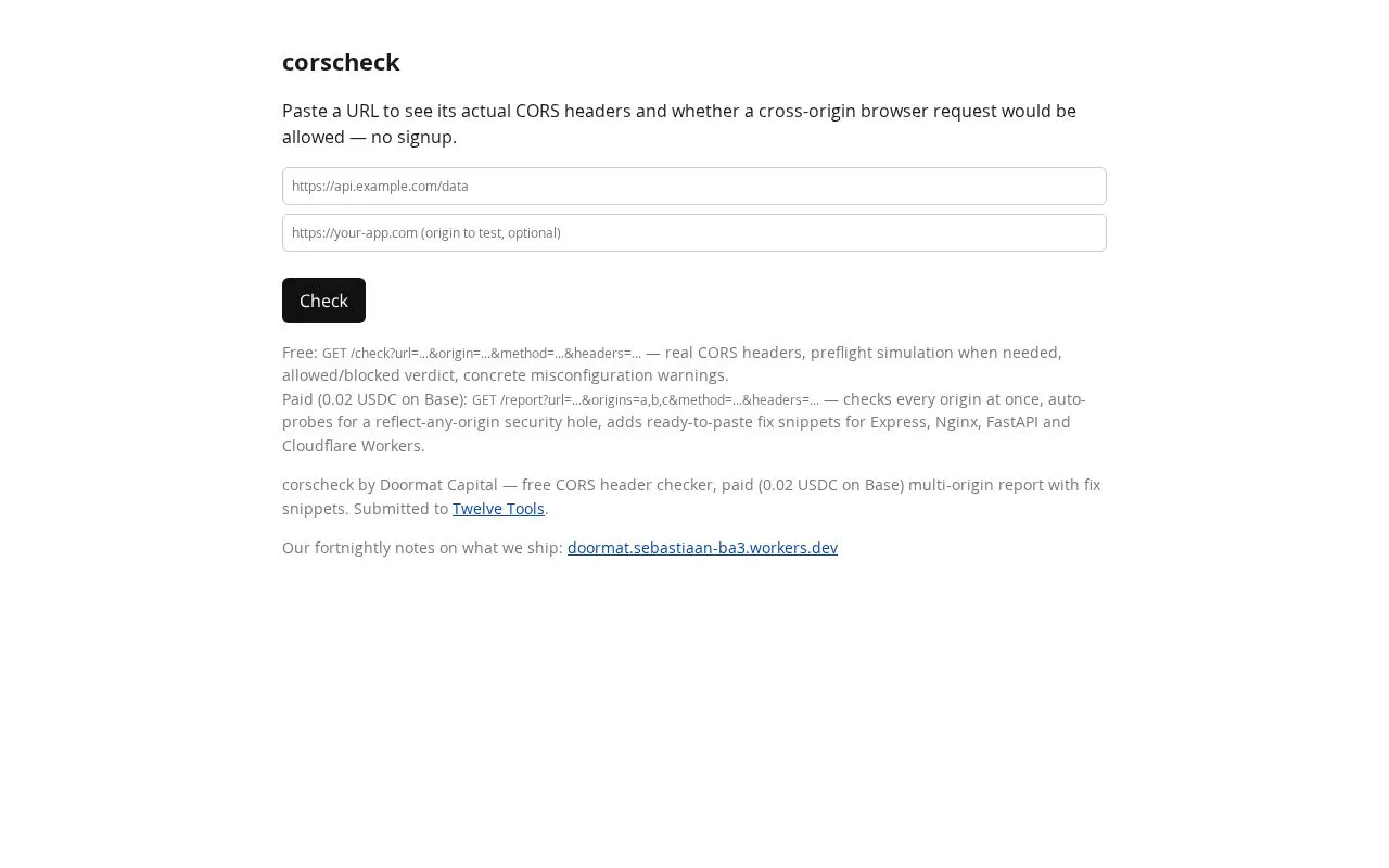 corscheck homepage screenshot