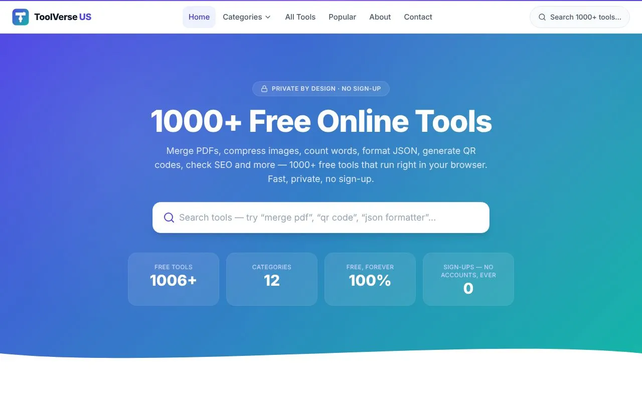 ToolVerse US homepage screenshot