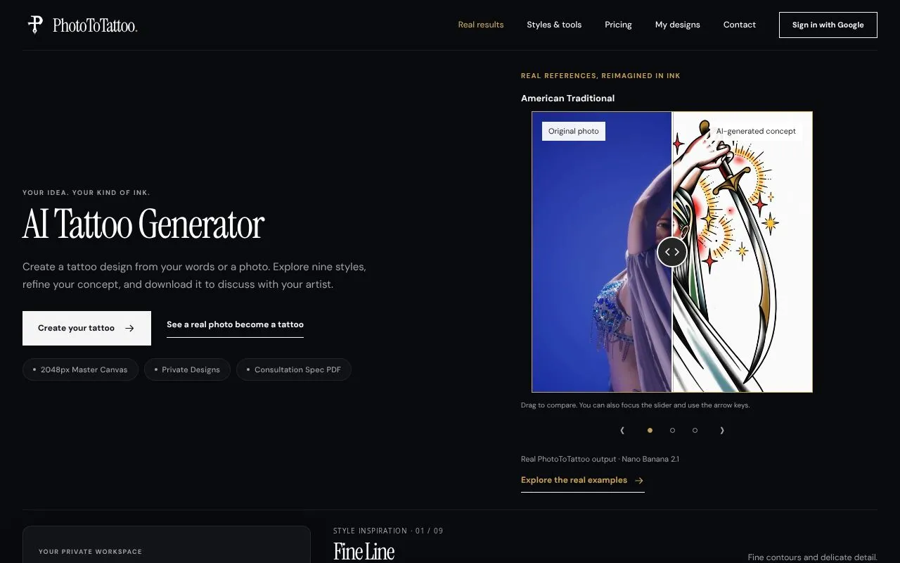 PhotoToTattoo homepage screenshot