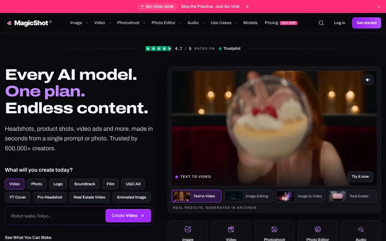 MagicShot homepage screenshot