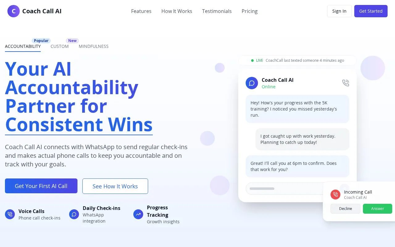 Coach Call AI homepage screenshot