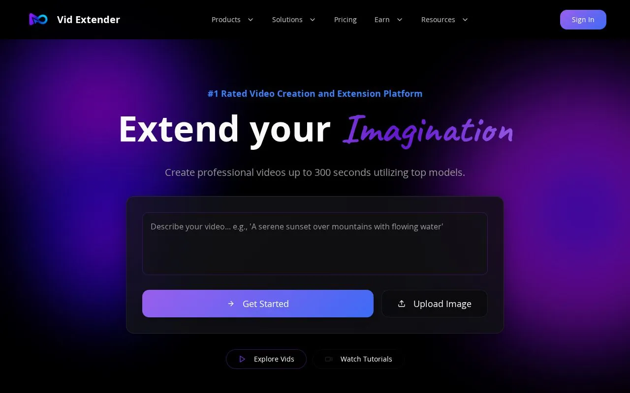 Vid Extender homepage screenshot