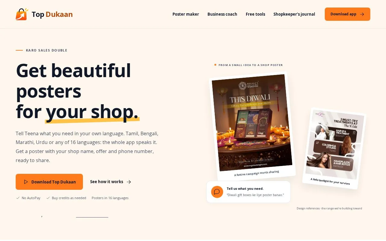 Top Dukaan homepage screenshot