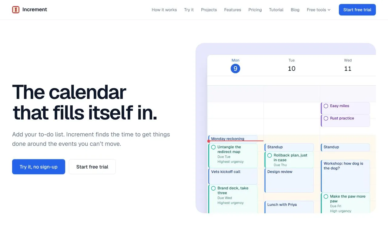Increment homepage screenshot