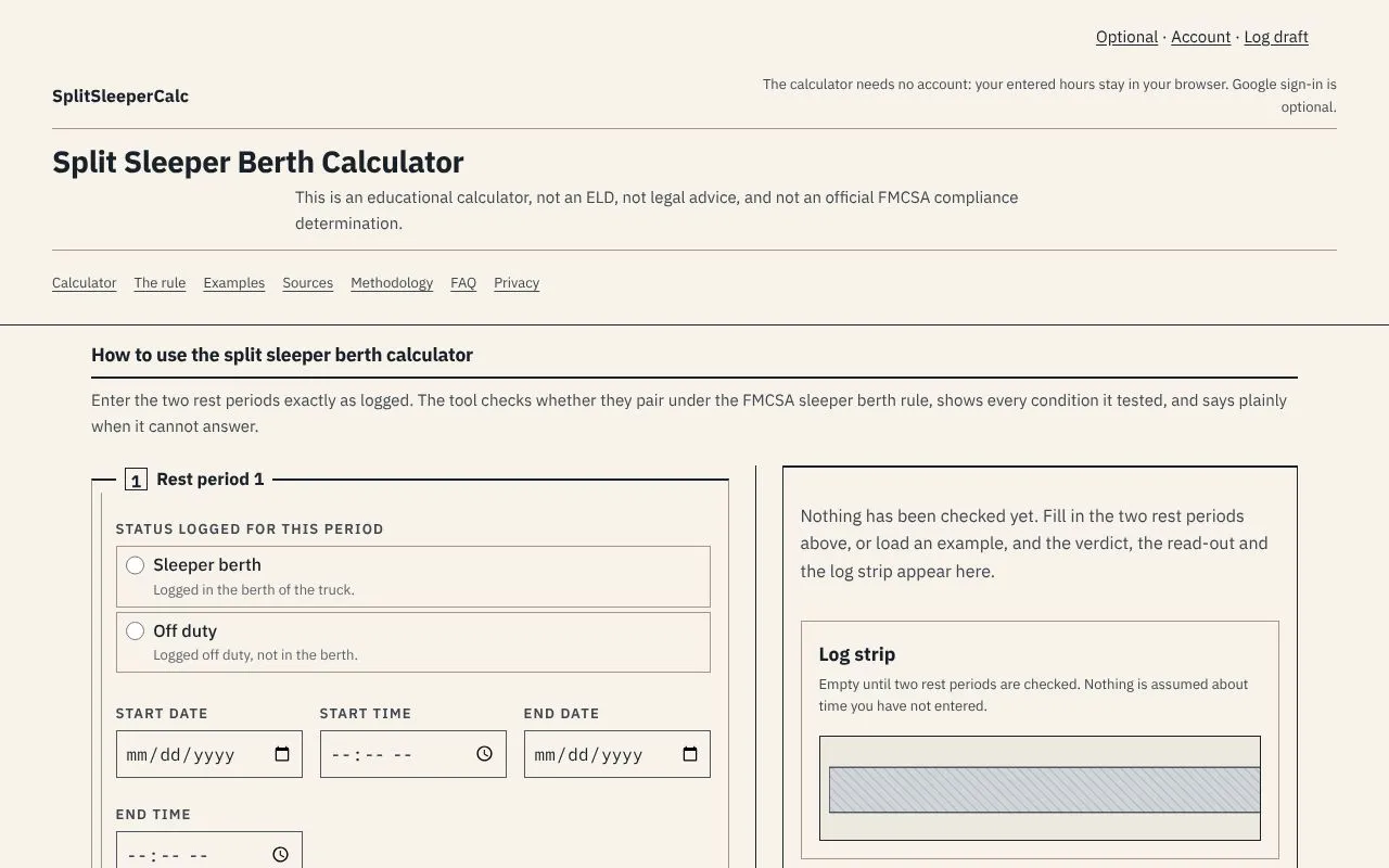 SplitSleeperCalc homepage screenshot