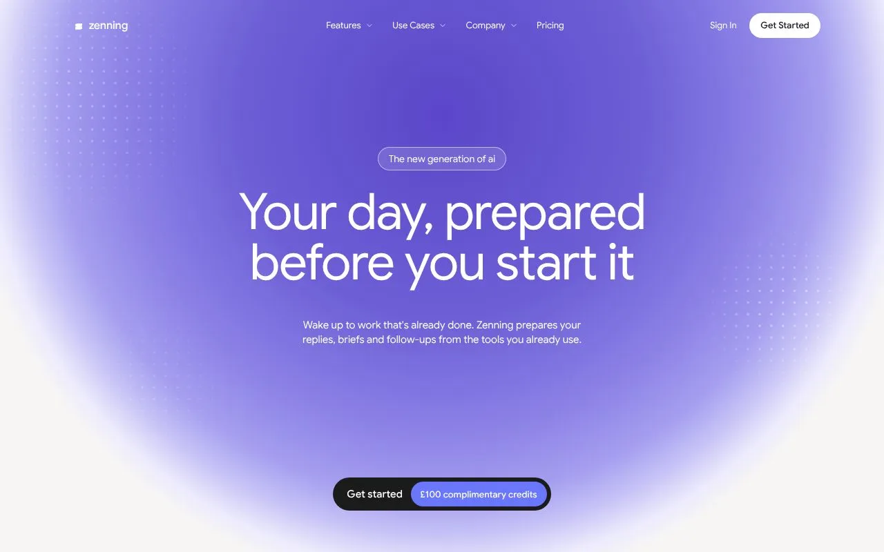 Zenning homepage screenshot