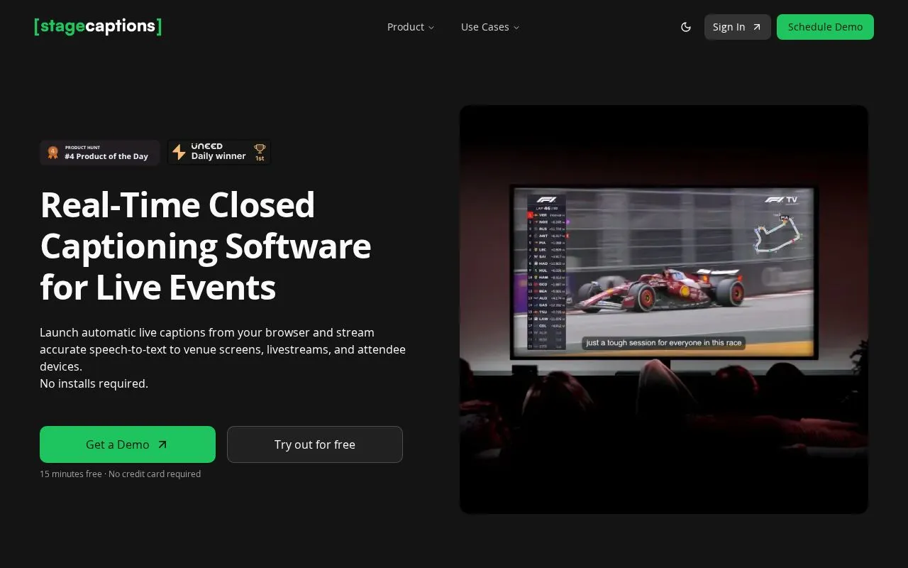 Stage Captions homepage screenshot