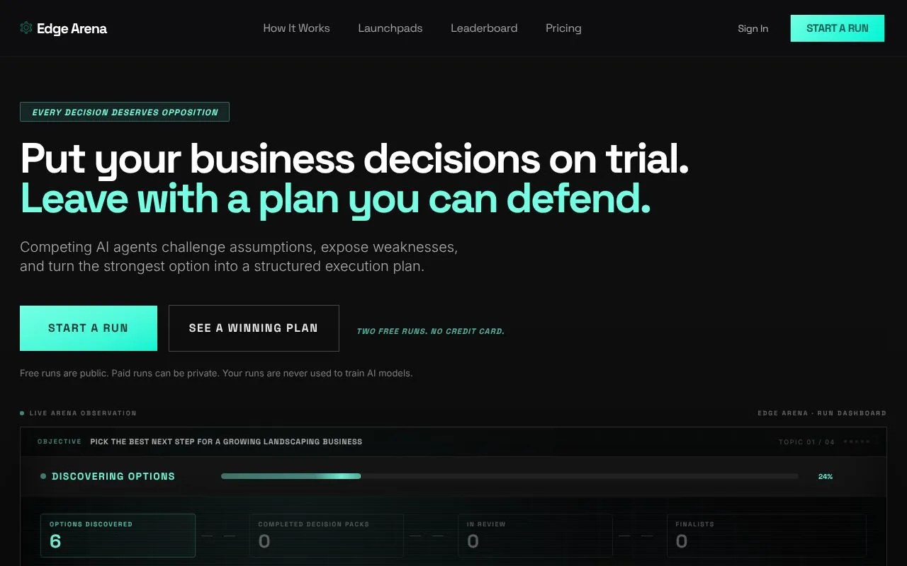 Edge Arena homepage screenshot