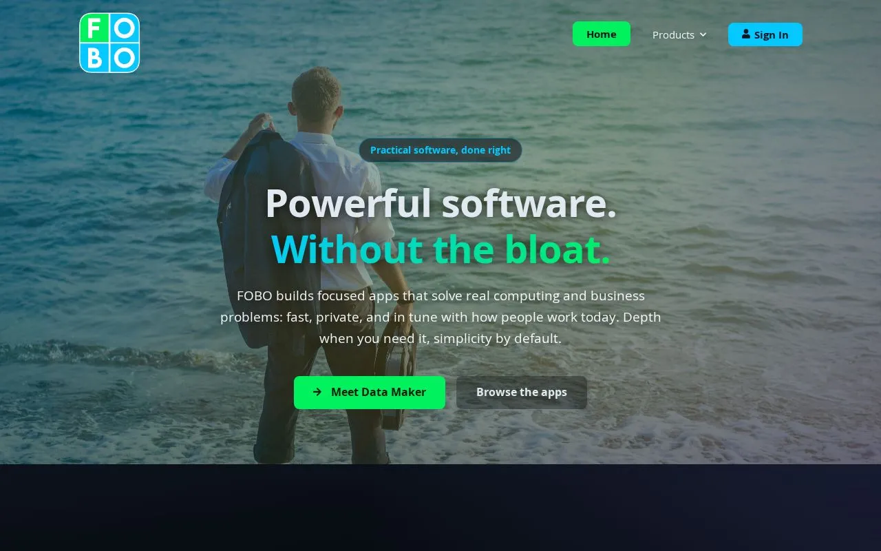 FOBO homepage screenshot