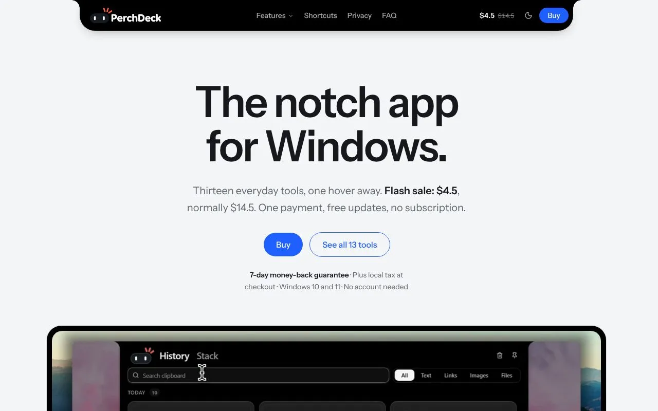 PerchDeck homepage screenshot