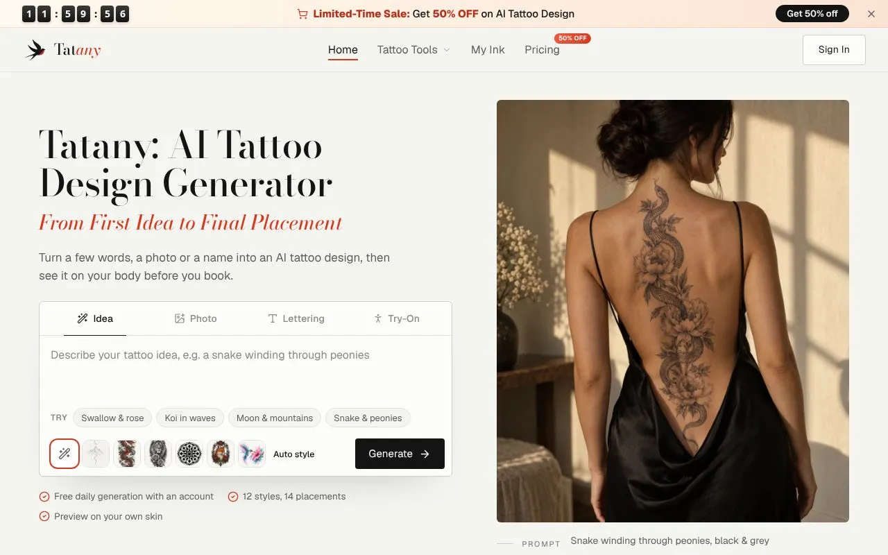 Tatany homepage screenshot