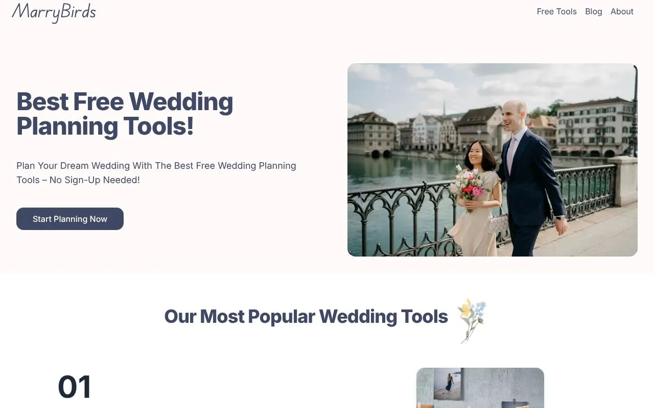 MarryBirds homepage screenshot