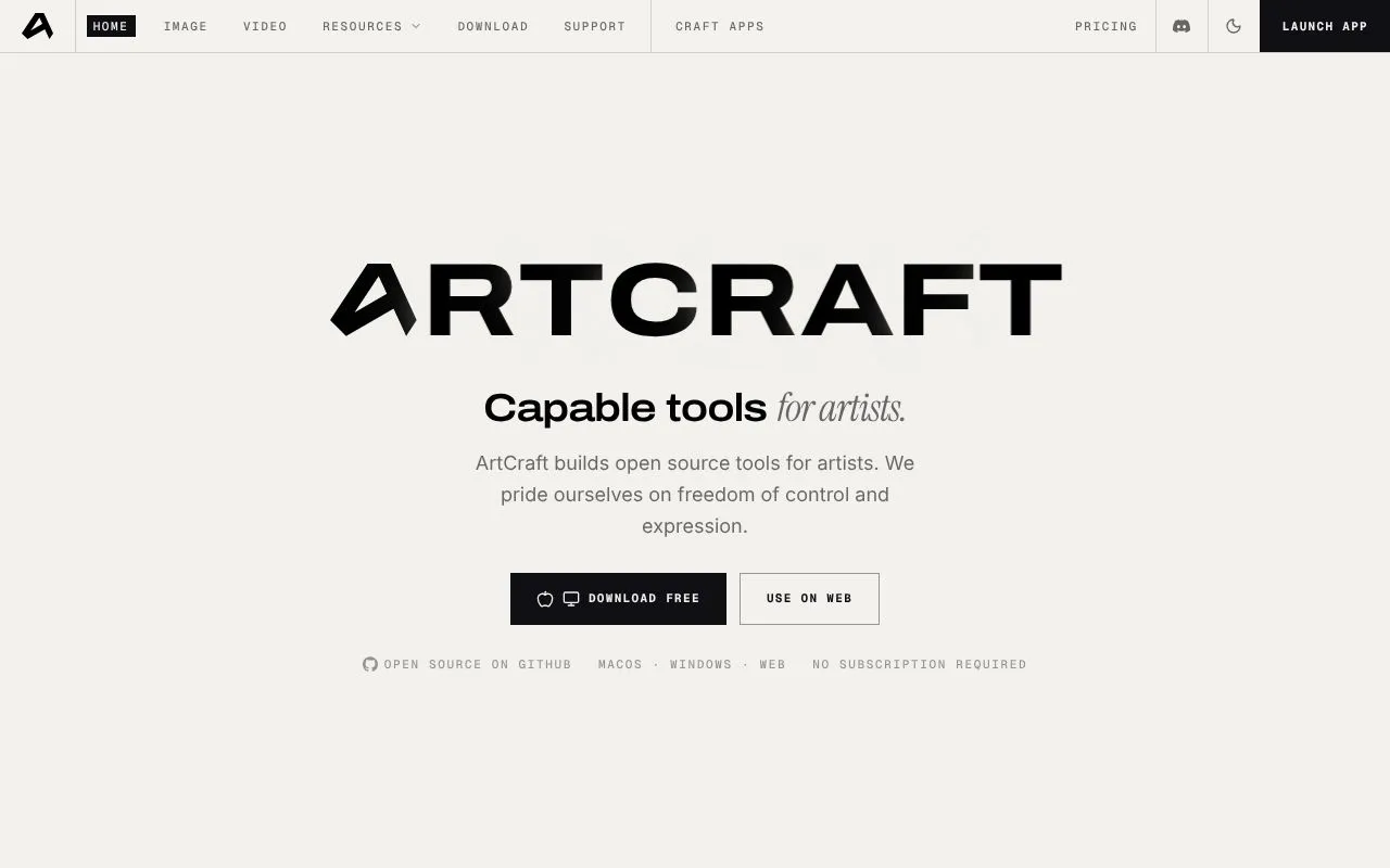 ArtCraft homepage screenshot