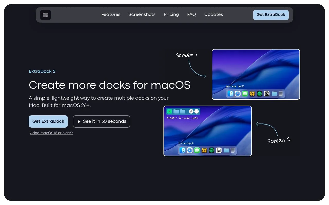 ExtraDock homepage screenshot