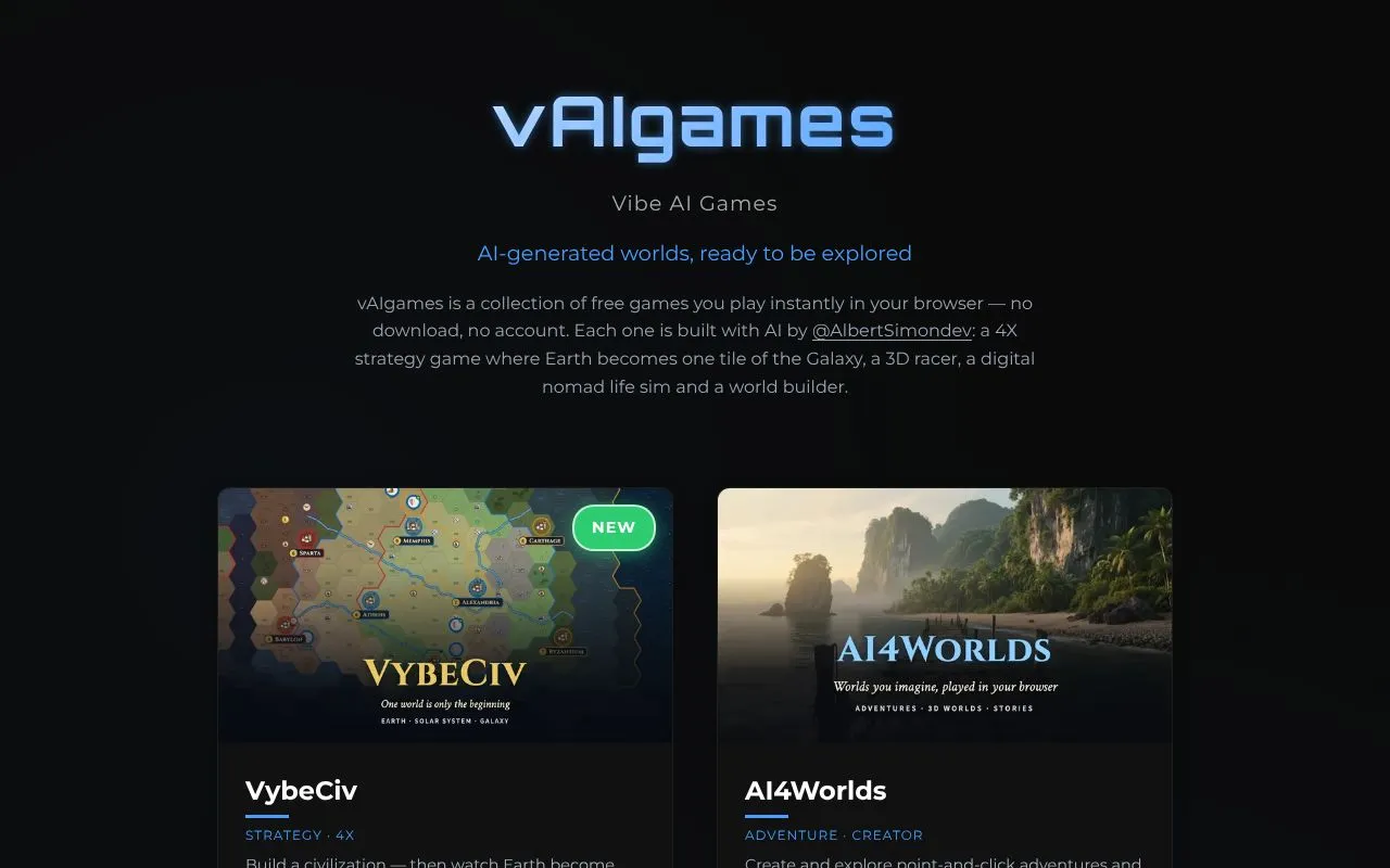 vAIgames homepage screenshot