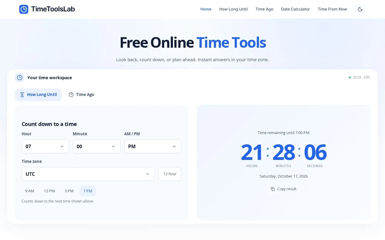 TimeToolsLab homepage screenshot