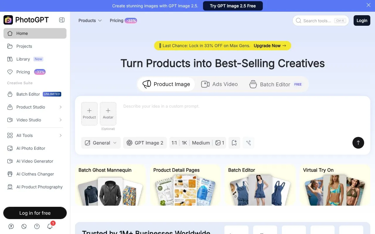 PhotoGPT homepage screenshot
