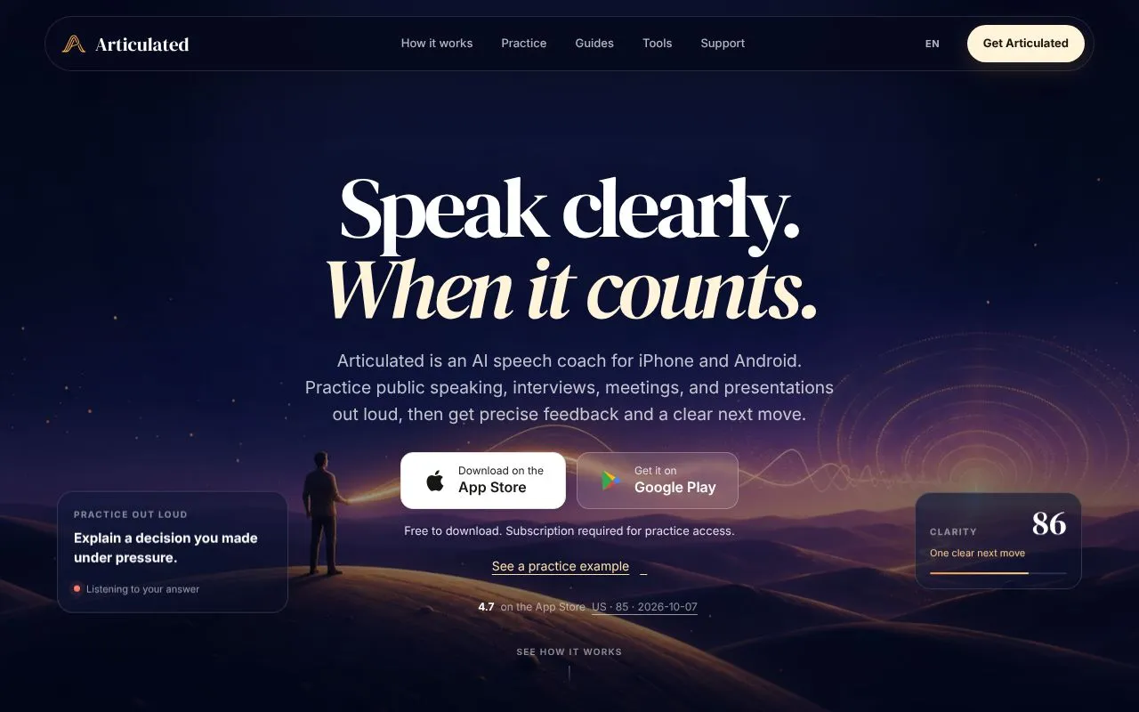 Articulated homepage screenshot