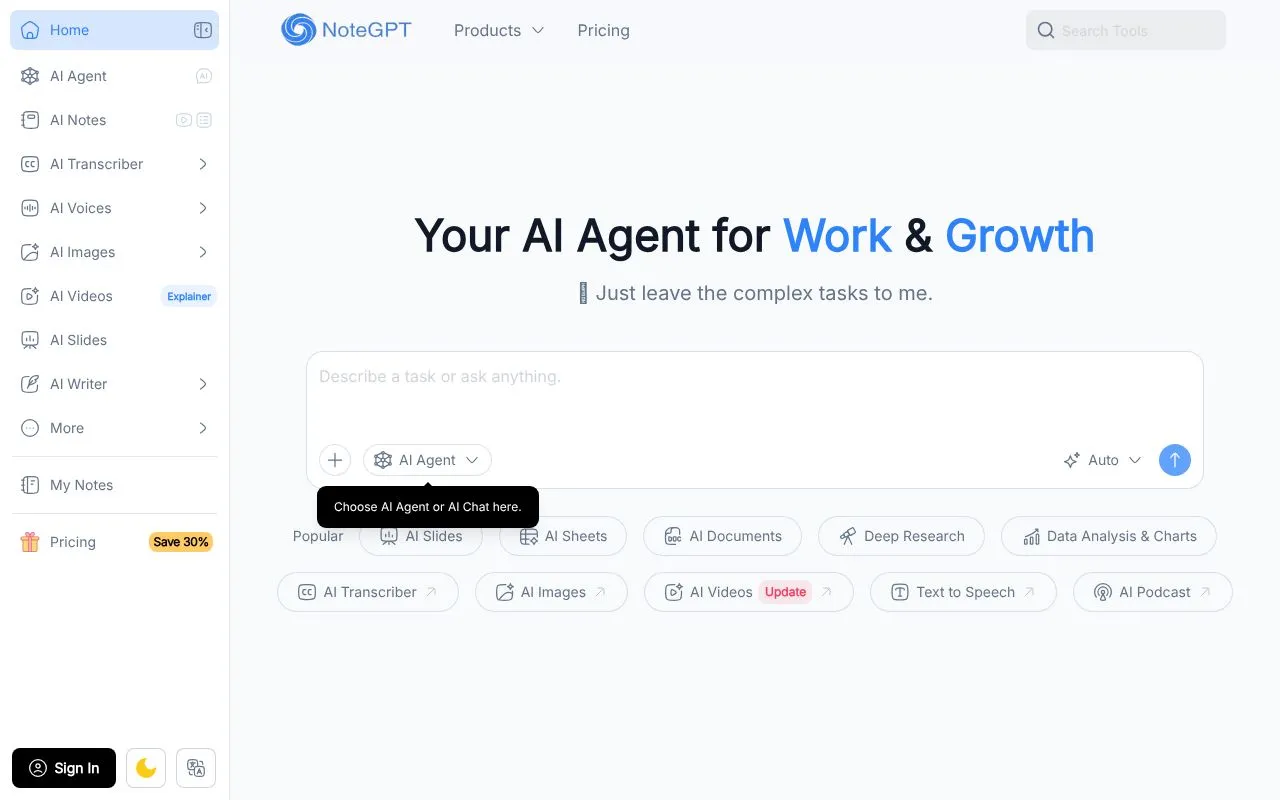 NoteGPT homepage screenshot