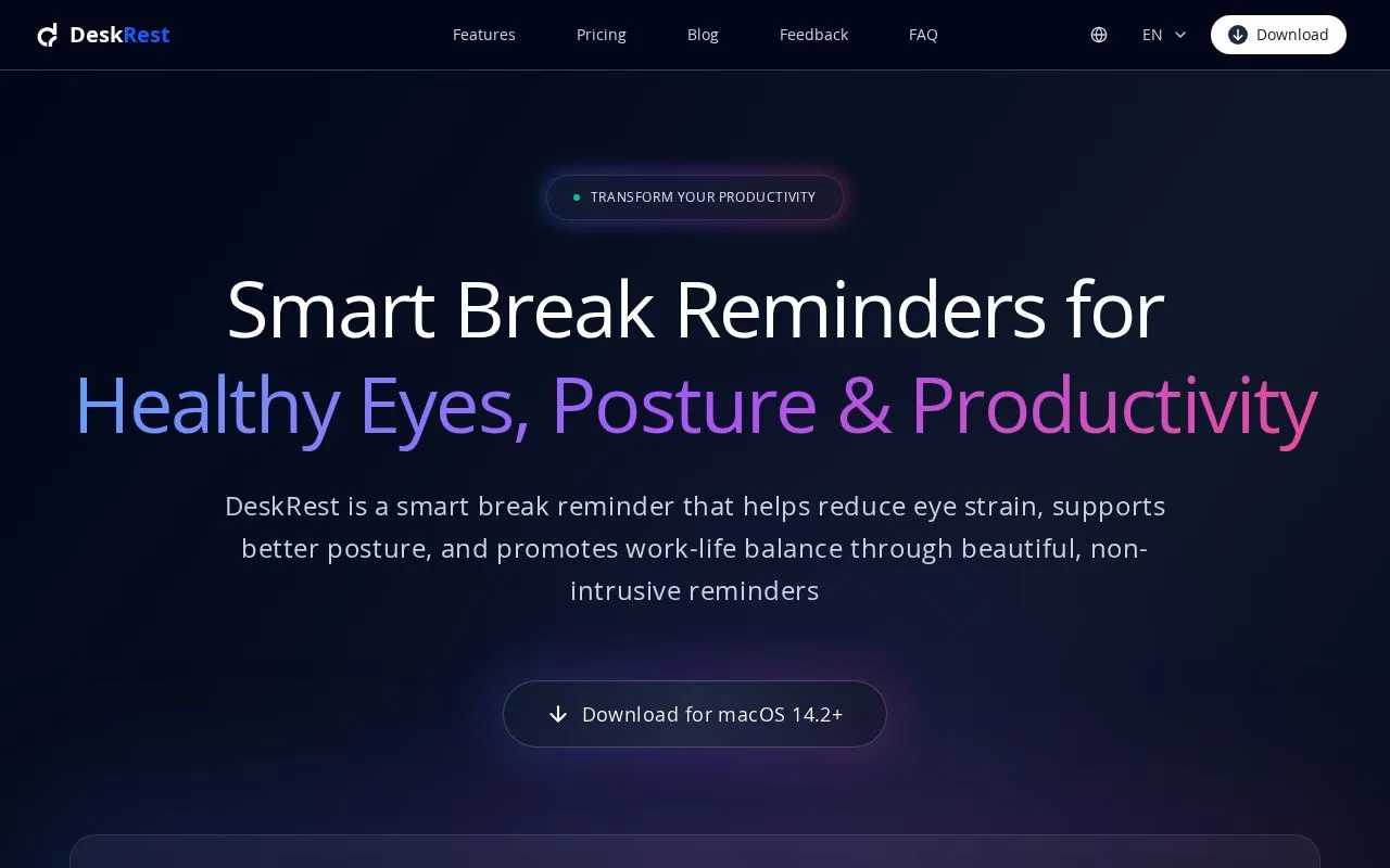 DeskRest homepage screenshot