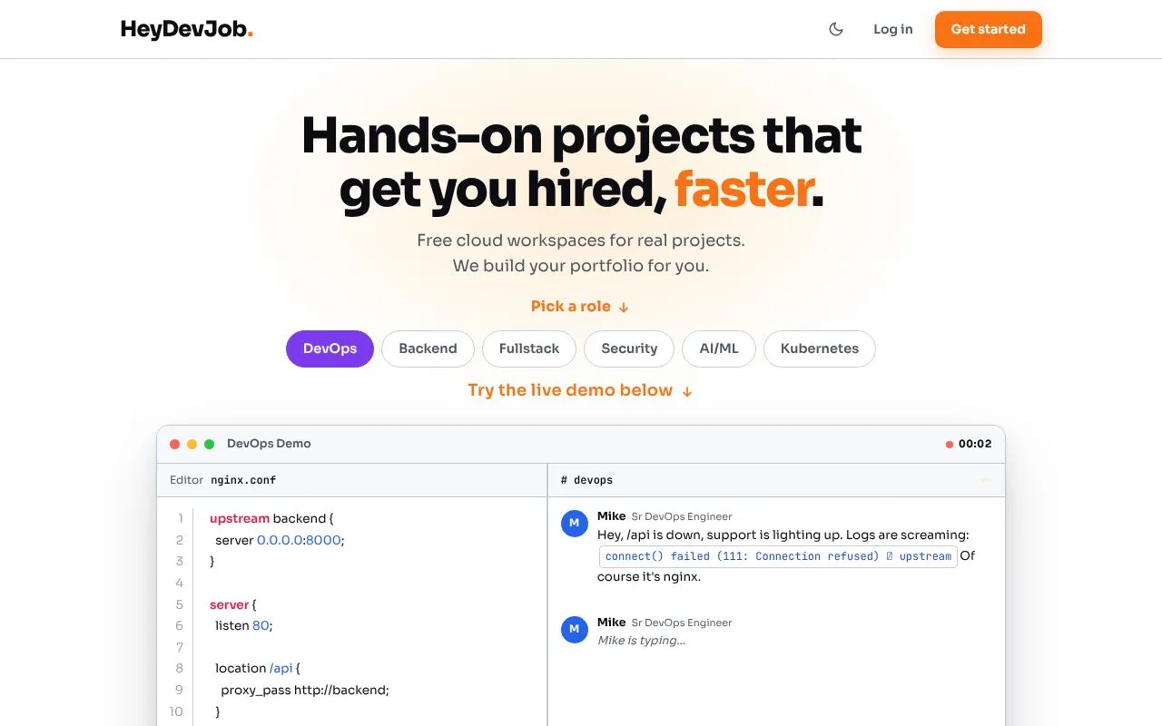HeyDevJob homepage screenshot