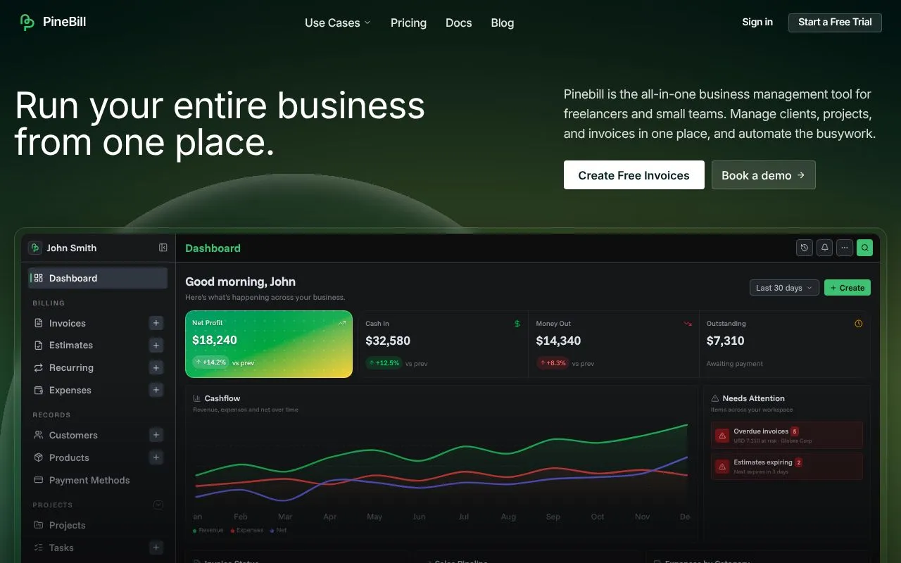 PineBill homepage screenshot