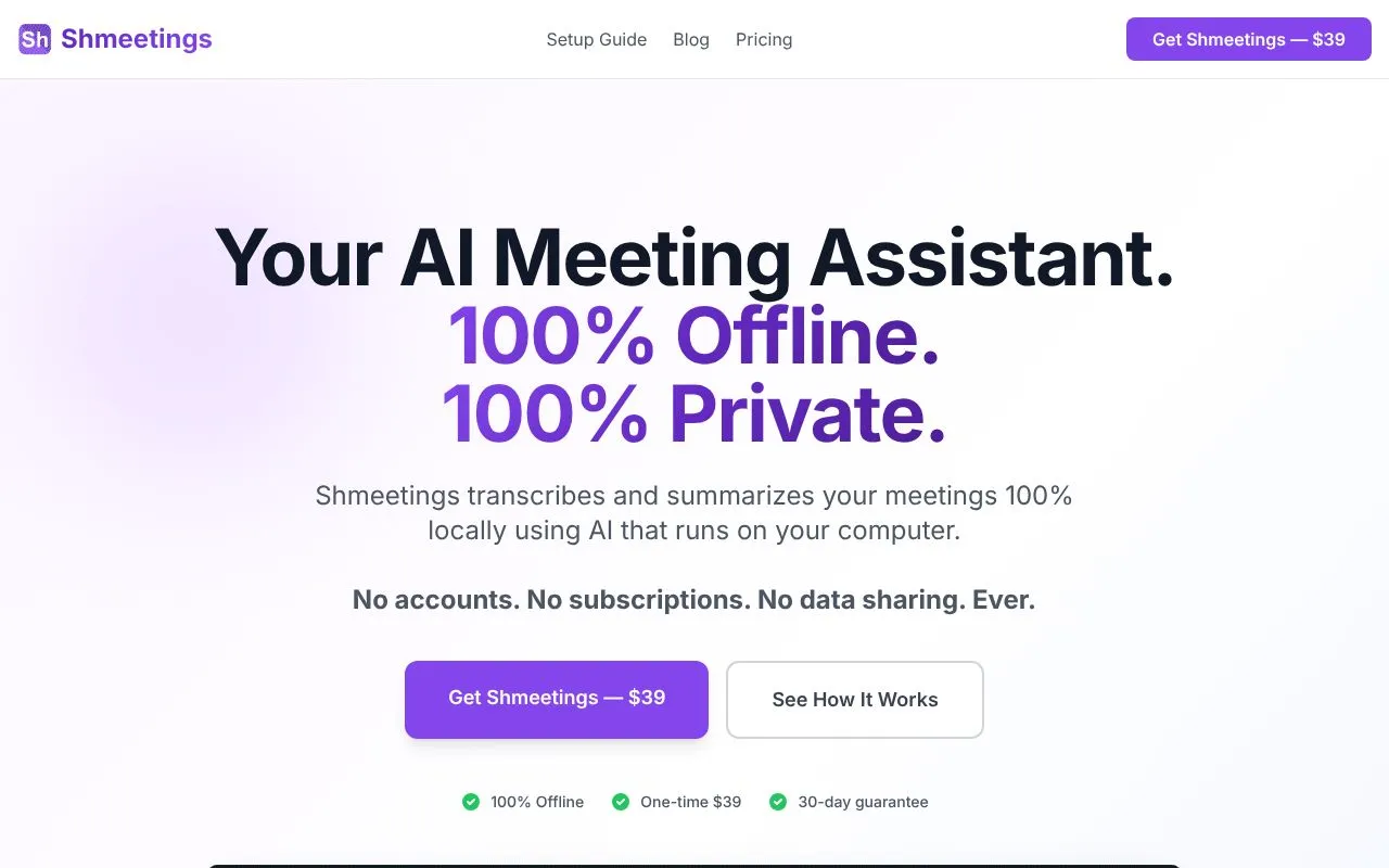 Shmeetings homepage screenshot