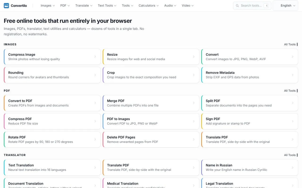 Convertilo homepage screenshot