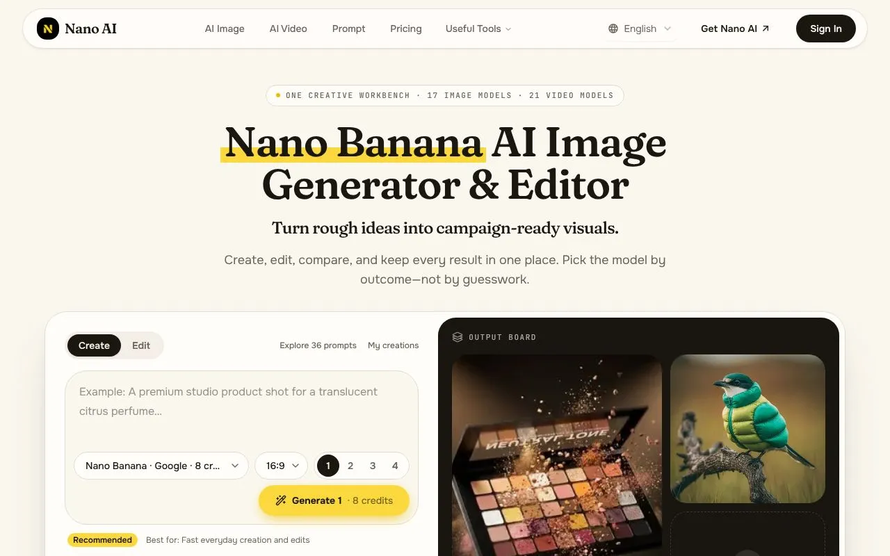 Nano AI homepage screenshot
