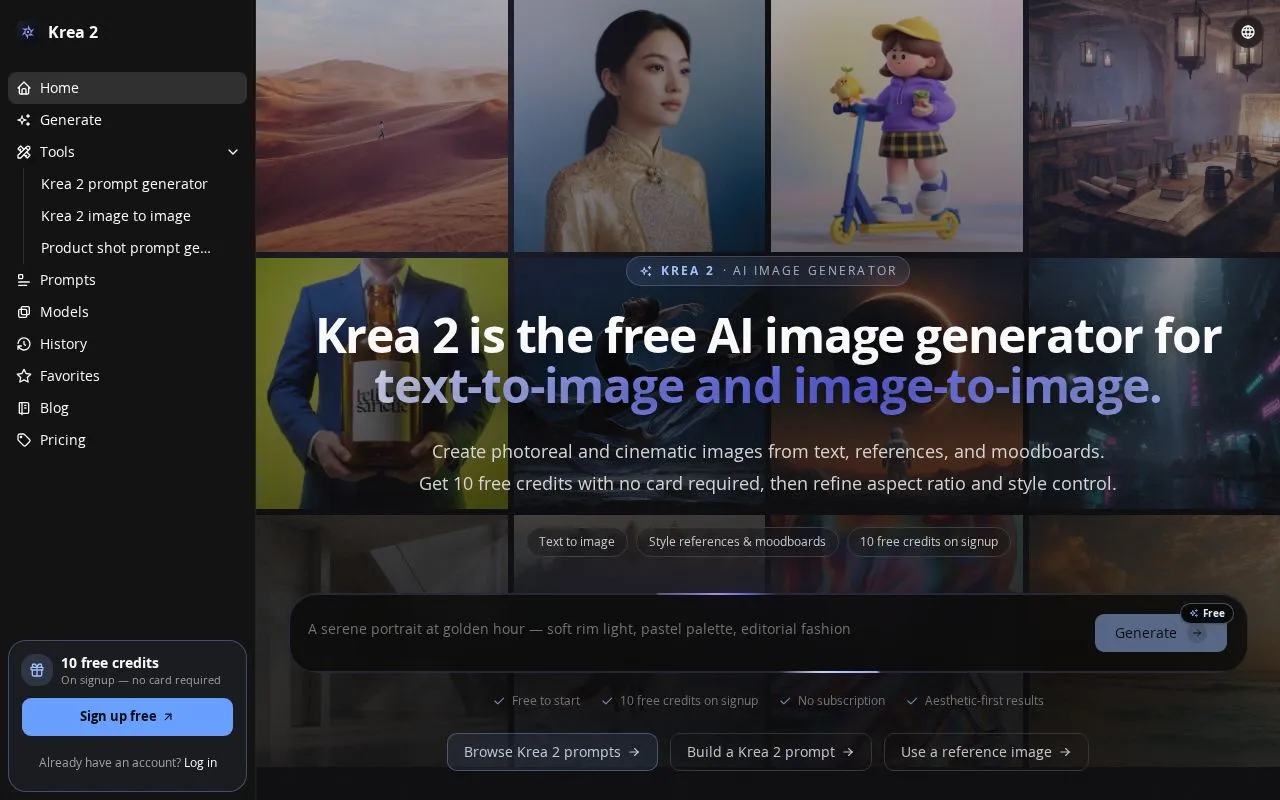 Krea 2 homepage screenshot