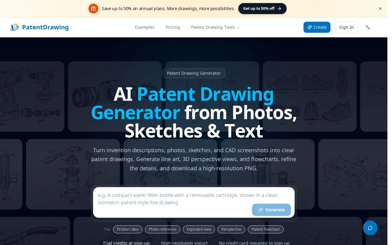 PatentDrawing homepage screenshot