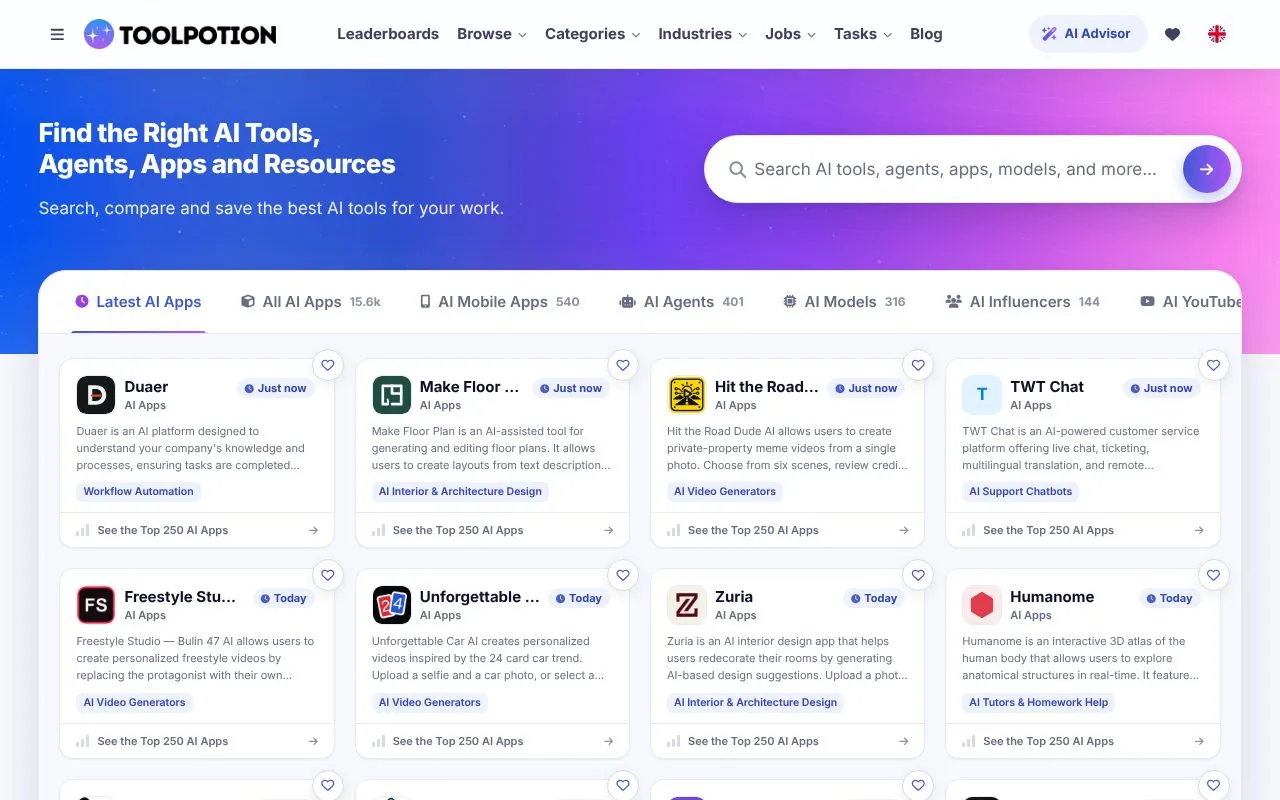 ToolPotion homepage screenshot