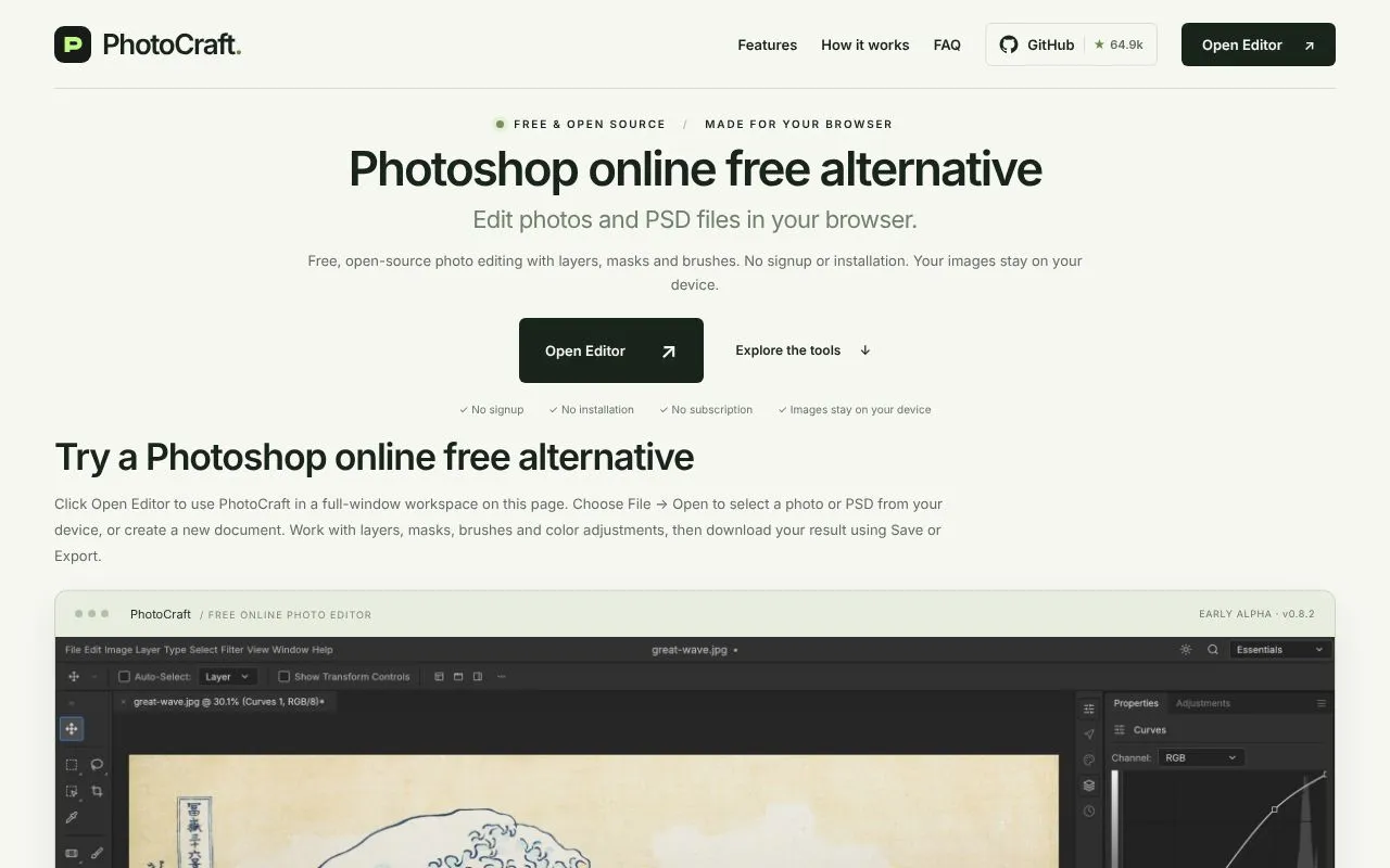 PhotoCraft homepage screenshot