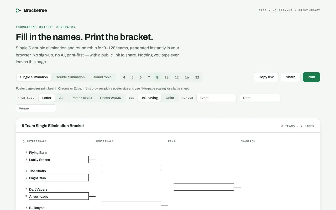 Bracketree homepage screenshot